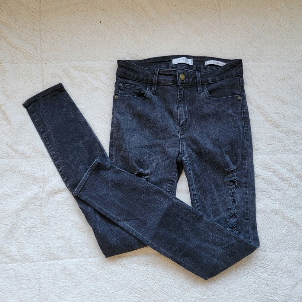 Guess Black‎ Distressed Midrise Skinny Leg Jeans